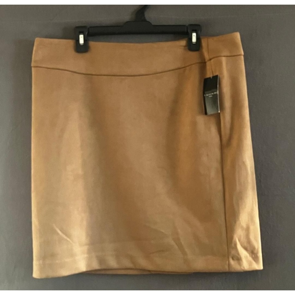 NWT Tahari ASL Vegan Suede Pencil Skirt Camel Fawn Tan Size 16 Soft Chic